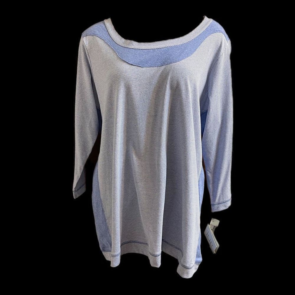 NWT LUR Coneflower Top Blue White Stripe Long Sleeve Shirt Plus Size XXL New
